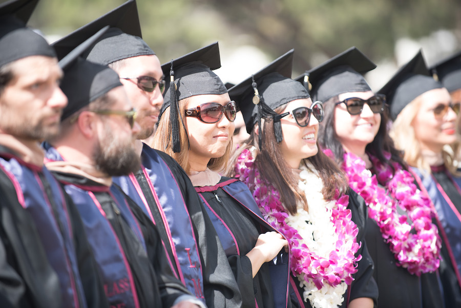 Graduate students at commencement ceremony